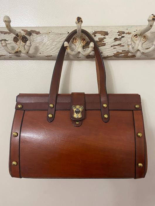 60s JOHN ROMAIN Marcolino leather handbag Italian leather top handle Los Gitanos Vintage Washington DC