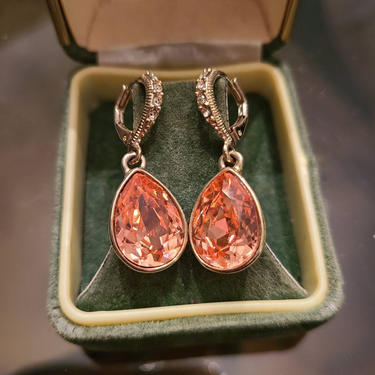 Givenchy Orange Crystal Gold Tone Teardrop Stone & Crystal Drop Earrings - Designer Jewelry - Gift For Her 