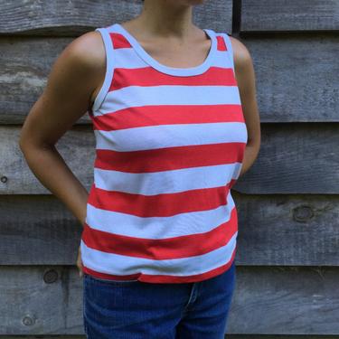 Vintage Knit Red and White Striped Tank Top Medium 