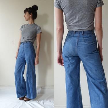 Vintage High Waisted Denim Jeans 70s Stonewash Wide Leg Pants