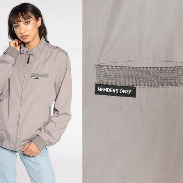 Grey MEMBERS ONLY Jacket 80s Zip Up Windbreaker Bomber Cafe Racer Hipster Shell Light Vintage 1980s Lightweight Men's Medium 