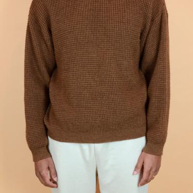 Vintage Brown Wool Blend Long Sleeve Unisex Pullover Fisherman Sweater XL Oversize 