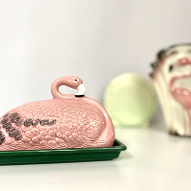 Vintage Flamingo Butter Dish 