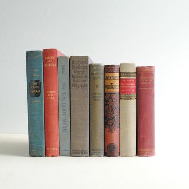 Vintage Classic Literature Book Set, Lot of 8 Hard Cover Books, Red and Blue Book Set, Tennyson, Aristotle, Shakespeare, Rudyard Kipling 