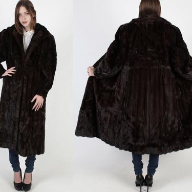 Full Length Mahogany Mink Coat, Womens Long Real Mink Fur Jacket, Vintage 60s Dark Brown Fur, Neiman Marcus Maxi Luxury Pockets Jacket 