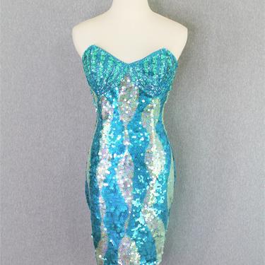 Under the Sea - Sequin -  Sexy -  Seashell - Strapless - Cocktail Dress - by Nadine - Marked size P 