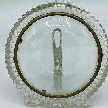 Antique Small Convex Round Beaded  Glass Standing EASEL Picture Frame Bow on Top- Image Size 3.5&amp;quot; 