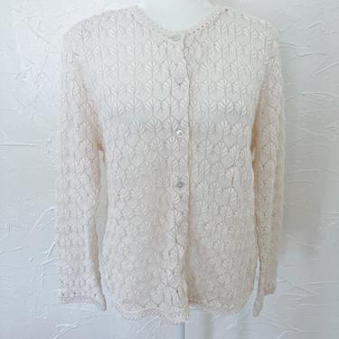 60s Cream Crochet Cardigan | Large/Extra Large 