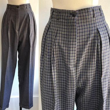80's Vintage PLAID PLEATED TROUSERS / High Waist + Baggie Fit + Cuffs 