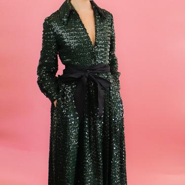 Forest Green Sequin Gown/Dress with Sash 