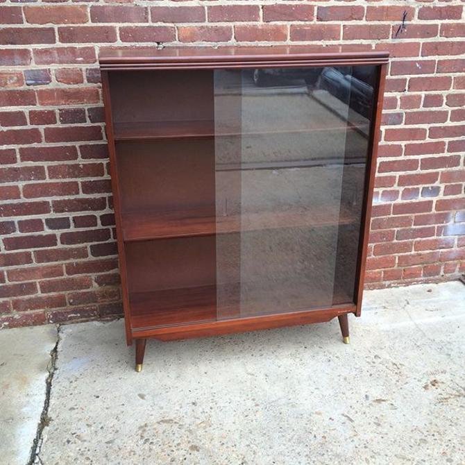 Mid Century Modern 3 Shelf Bookcase With Sliding Glass Doors