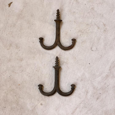 Pair of Antique Cast Iron Coat Hooks Salvaged Hardware 