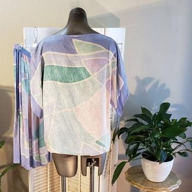 80s Pastel Color Block 2 piece Designer Anne Crimmons for Umi Collections  Softest Silk Sz M/L 