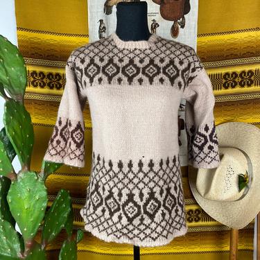 Vintage Wool Cowichan Style Tunic Sweater 