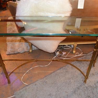 Vintage Curved Glass and Brass Console Table 