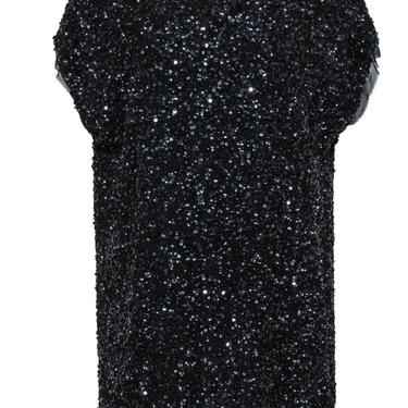 Armani Collezioni - Black Sequin &amp; Beaded Short Sleeve Shift Dress Sz 4
