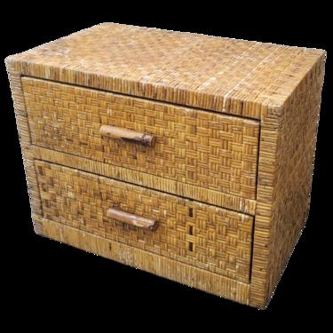 Vintage Boho Chic Organic Modern Woven Rattan Lowboy Chest of Drawers