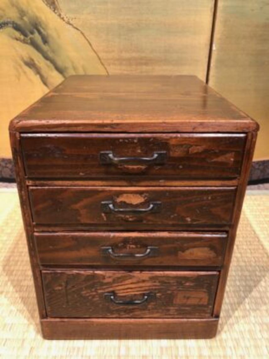 Antique Japanese Hikidashi Ko Tansu, Small Chest Kuraya Japanese