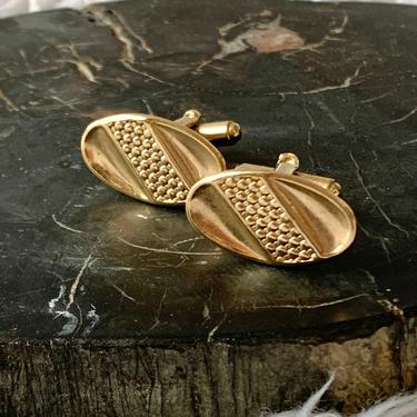 Mod Abstract Cuff Links, Textured Gold Tone, Oval Cufflinks, Vintage 60s 70s 