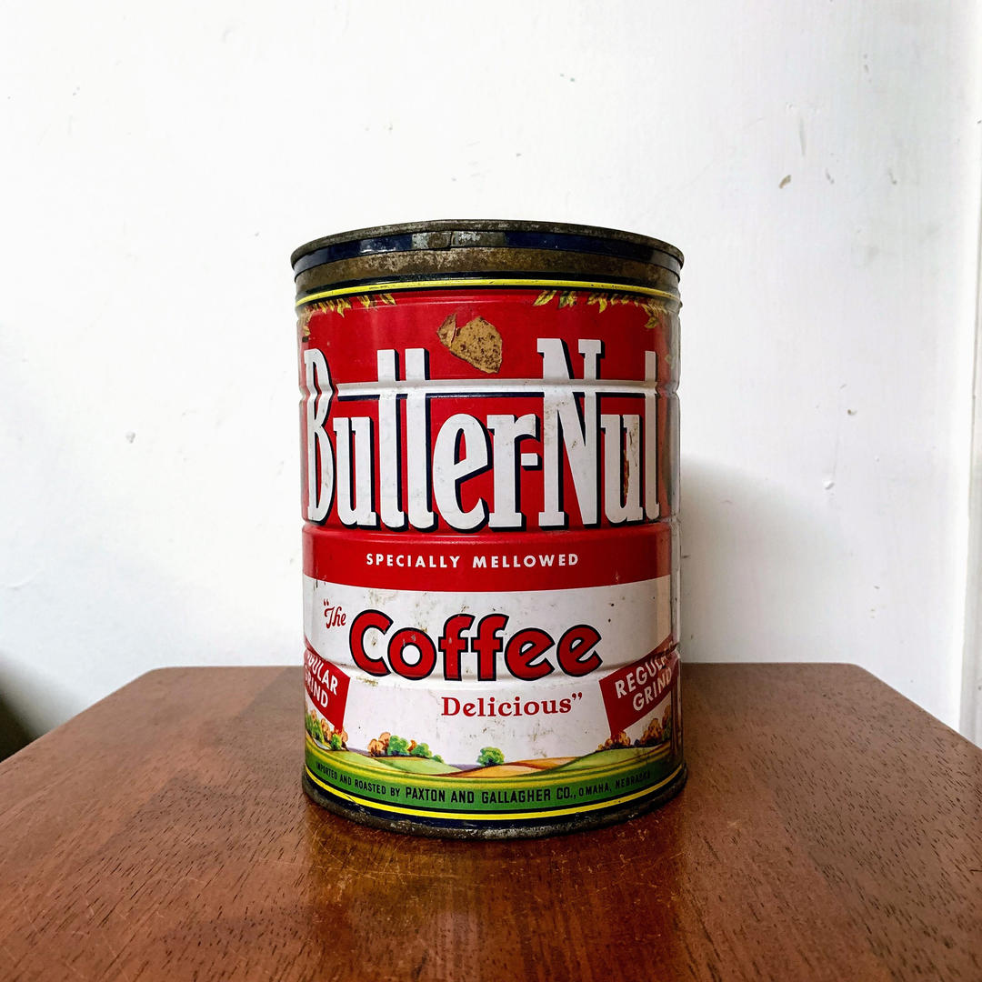 Vintage ButterNut Coffee Tin 2 lb with Lid Over the Years Silver
