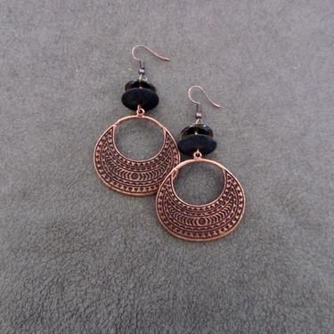 Etched copper earrings, bold earrings, unique earrings, ethnic earrings, boho chic earrings, bohemian earrings, statement earrings 