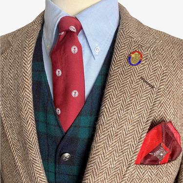 Vintage HARRIS TWEED Wool Blazer ~ 42 to 44 Long ~ Herringbone ~ jacket / sport coat ~ Preppy / Ivy League / Trad ~ 