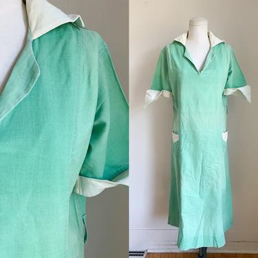 Vintage 1920s Mint Green Waitress Uniform Dress / M/L 