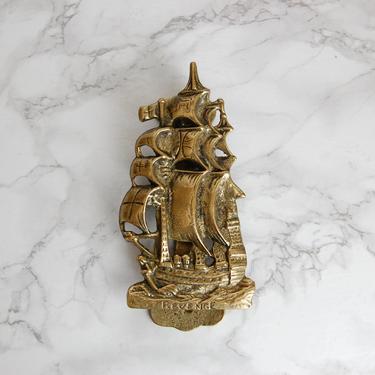 Brass Ship Door Knocker - Vintge Brass Door Knocker - Tall Ship Revenge by PursuingVintage1