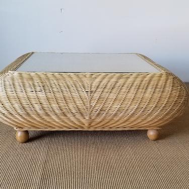 Vintage Organic Boho Chic Woven Wicker Squared Coffee Table. 