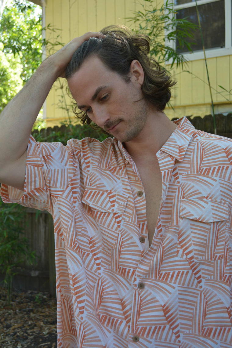 vintage tommy bahama shirt / silk Hawaiian shirt / orange and white, Memory Junkie Vintage