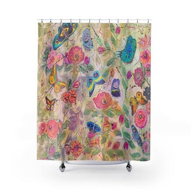 Butterfly Nature Shower Curtain Butterflies ~ Floral Butterflies Shower Curtain  ~ Bathroom Decor ~ &amp;quot;You Give Me Butterflies&amp;quot; Shower Curtain 