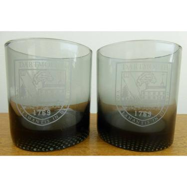 Vintage Smoke Glass Dartmouth (2) Lowball Tumblers - Dimple Base - LOVELY 
