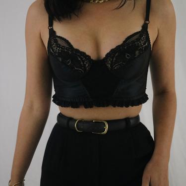 Vintage Black Lace + Satin Oscar De La Renta Bustier Corset Top - 34B/32C/36A 