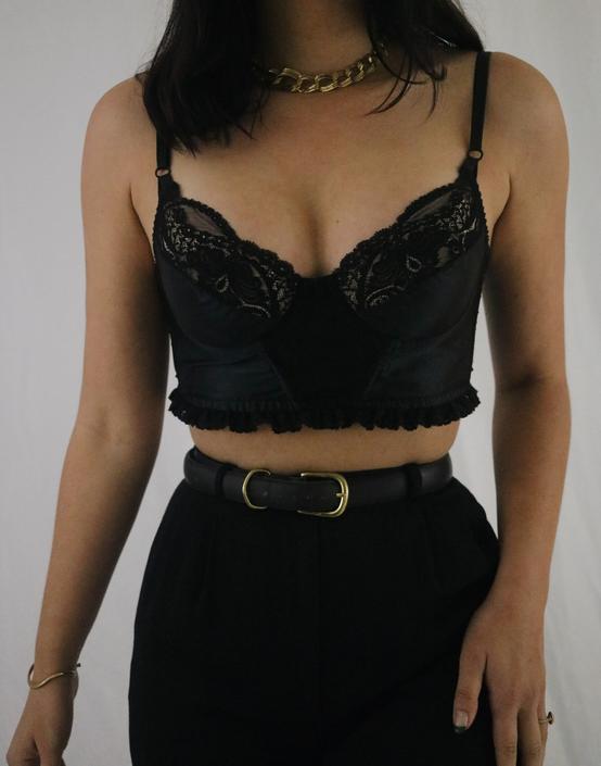 Vintage Early 90's Victoria's Secret Black Lace + Satin Bustier