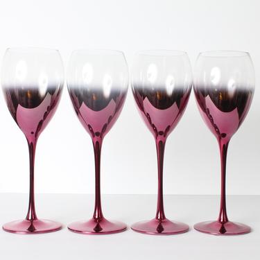 Wine Glasses, Ombre Pink Glassware, Vintage Glassware, Hot Pink Ombre ...