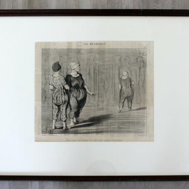 Antique 19th Century Honore Daumier Framed Les Baigneuses Etching 1800s 