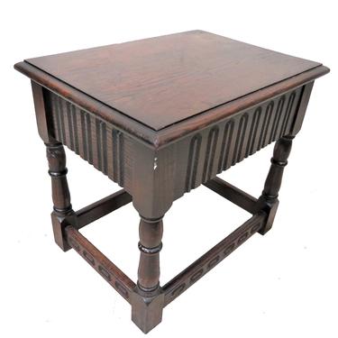 Antique English Dark Oak Chairside Table With Drawer 