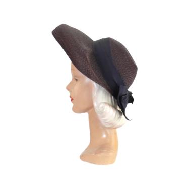 1940s Navy Blue Sun Hat - 1940s Navy Blue Hat - 1940s Navy Straw Hat - Vintage Sun Hat - 40s Sun Bonnet - 40s Straw Hat - 40s Navy Blue Hat 