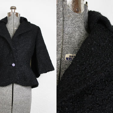 1950's Lilli Ann Black Bucle Jacket / Size Small 
