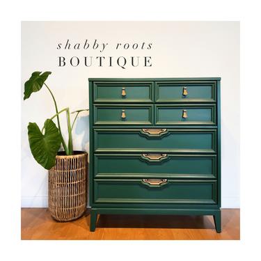 NEW! Emerald Green Mid Century Modern boho chic Tall dresser vintage chest of drawers • San Francisco CA by Shab