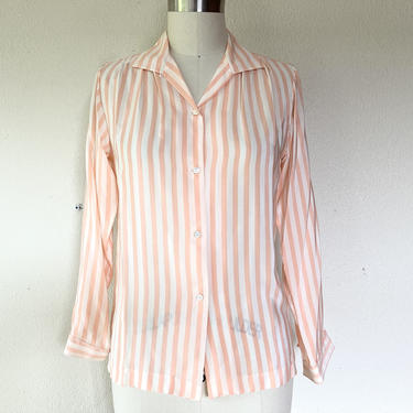 1980s Peach and white silk blouse 