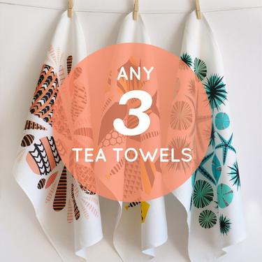 Set of 3 tea towels  •  pick any 3  •  nature inspired designs 