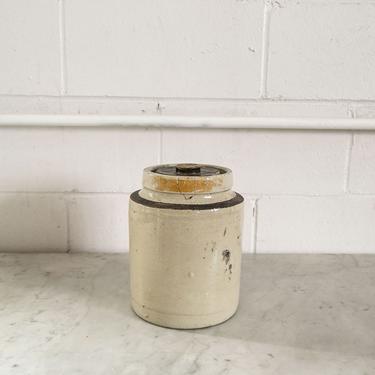 lidded antique stoneware pot