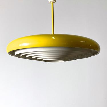 Mid Century Danish Modern Yellow Saucer Pendant Lamp 1960s 