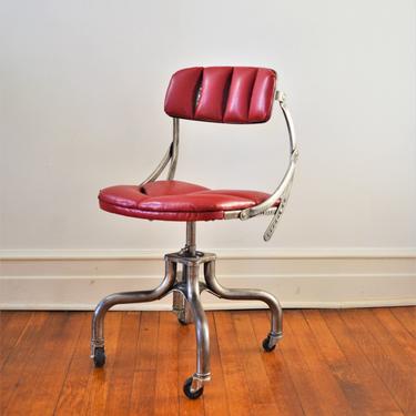 1930s DO/MORE・INDASTORIAL CHAIR USA Vintage Leather DoMore Industrial Swivel Adjustable Rolling Desk