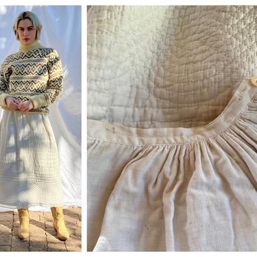 Antique Midi Skirt / Quilted Warm Winter Undergarment Slip / Edwardian White Skirt / Vintage Cream Cotton Skirt / Skirt /  Haute Hippie 