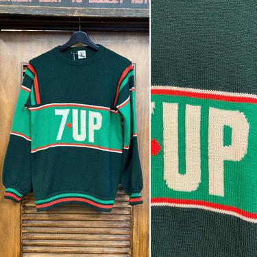 Vintage 1970’s 7-Up Soda Glam Rock Knit Pop Art UK Brand Seater, 70’s Pullover Sweater, 70’s Knit Top, Vintage Glam, Vintage Clothing 