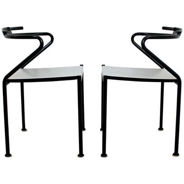 Contemporary Modern Cidue Postmodern Pair of Steel Accent Chairs Italy 1980s 