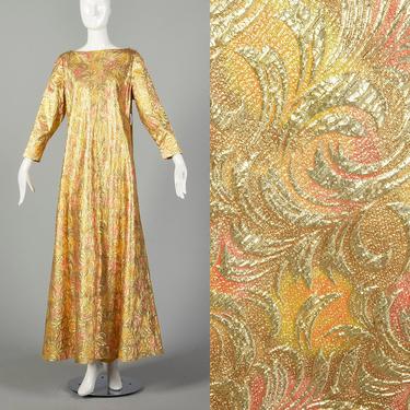 1960s Lucie Ann Kaftan Metallic Gold Tent Dress Loose Flowy Bohemian Loungewear 