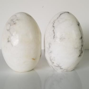 Vintage Italian "Eggs" Shape Alabaster Bookends- a Pair 